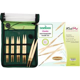 KnitPro BAMBOO Udskiftelige Rundpindesæt XL - 5 str. (6-10mm) Sættet indholder 5 størrelser:6.00mm, 7.00mm, 8.00mm, 9.00mm og 10.00mm Grønt etui 3 kabler str. : 60, 80 og 100 cm 6 stoppere 1 strammenøgler .
