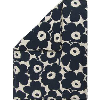 Marimekko Unikko dynebetræk bomuldshør 150x210 cm Naturhvid/Mørkeblå