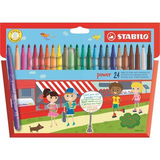 STABILO Power fibre tip pen sæt med 24 penne Vaskbart blæk og kan ligge uden hætte i 8 uger