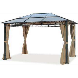 3x4m, hardtop havepavillon, inkl. 4 sidegardiner, cappuccino - (300118)
