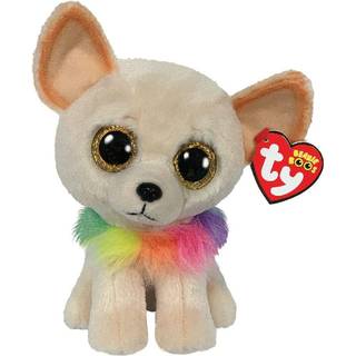 Ty - Plush - Beanie Boos - Chihuahua Dog - Chewey - Brown - Multicolored Collar - Gold Glitter Eyes - The Plush With Big Sparkling Eyes - 15 cm -