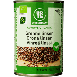 Urtekram grønne linser i dåse Ø - 400 g