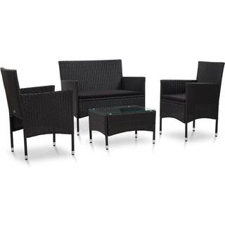 haveloungesæt 4 dele med hynder polyrattan sort