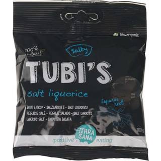 TerraSana Tubi's Saltlakrids, skåret - Økologisk og vegansk - 100 gr.