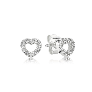 Pandora Pavé Heart Earrings - Silver - One Size