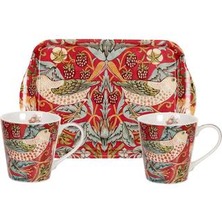 Spode Sæt m. bakke og krus 'Strawberry Thief', rød
