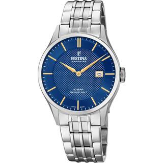 Festina Swiss Made herreur i stål med blå skive og lænke