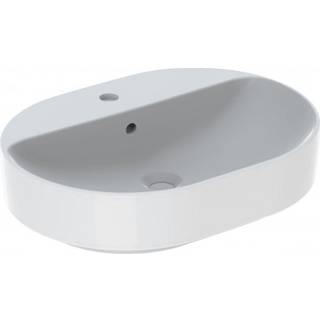 Geberit VariForm håndvask til borplademontering ellipseformet, med hylde og hanehul: B=60cm, T=45cm, Hanehul=Midtpå, Overløb=Uden, Hvid