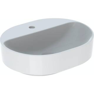 Geberit VariForm håndvask til borplademontering ellipseformet, med hylde og hanehul: B=50cm, T=40cm, Hanehul=Midtpå, Overløb=Uden, Hvid