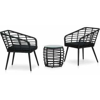 bistrosæt 3 dele polyrattan sort
