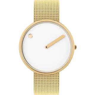 Picto - Hvid skive med mesh bånd i mat IP guld - 40mm