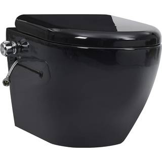 væghængt toilet uden kant med bidetfunktion keramik sort