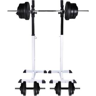 vægtstang- og squat-stativ med vægtstang- og håndvægtsæt 60,5kg
