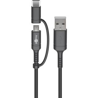USB-A 2.0 til USB-C/Micro USB 2in1 lade- og datakabel, sort, 1m