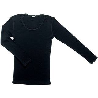 Bluse i sort uld til kvinder med blondekant