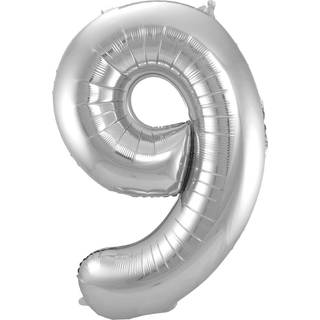 9 Formet Nummer Folieballon (Sølv, 86 cm)