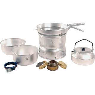 Spritbrænder Trangia 25 Large, 1000 W + 2 gryder, 1 stegepande &amp; vindskærm i UL / UltraLight-aluminium + 1 kaffekande + gribetang + rem, Uden brændstof