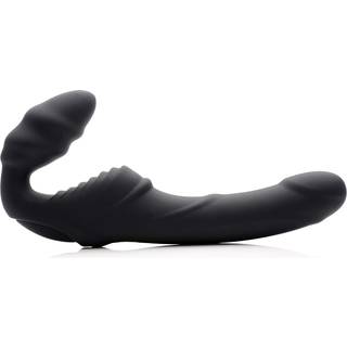 Strap U Slim Rider Ribbed Vibrating Silicone Strapless Strap On Black