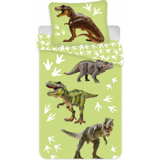 Dinosaur sengetøj 140x200 cm - 2 i 1 design - Grønt sengetøj - Dynebetræk i 100% bomuld