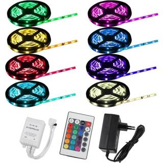 15 meter (3x5 meter), 12 volt, 72 watt, IP65, RGB LED strip - KOMPLET SÆT - 3x5 m Strips + 24 knapper med 2 udgange + strømforsyning