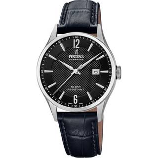 Festina Swiss Made herreur i stål med sort urskive