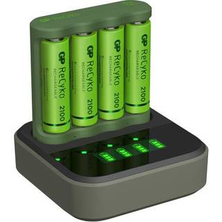 GP ReCyko Everyday-oplader B421 (USB) med ladestation D451, inkl. 4 stk. AA 2100mAh NiMH-batterier