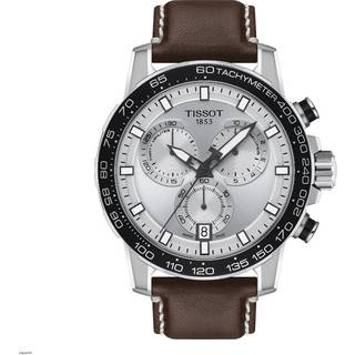 TISSOT Supersport chronograph armbåndsur i stål med brun læderrem