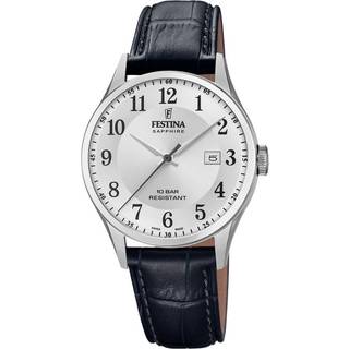 Festina Swiss Made herreur i stål med sort læderrem Ø40