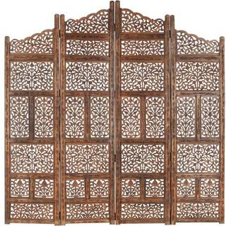4-panels rumdeler håndskåret 160 x 165 cm massivt mangotræ hvid