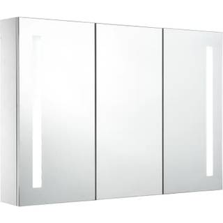 Badeværelsesskab Med Spejl + Led-Lys 89X14X62 Cm