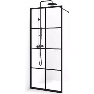 Cassøe New York brusevæg med sort ramme med sprosser - 75 x 201 cm