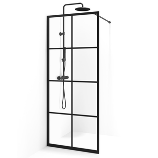 Cassøe New York brusevæg med sort ramme med sprosser - 95 x 201 cm