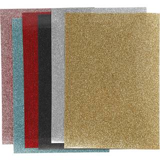 Glitter Strygestof 148x210 mm - 6 Ass. Farver