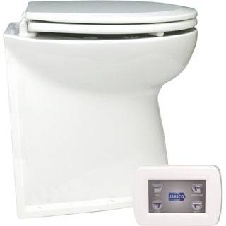 Elektrisk bådtoilet Jabsco Deluxe Flush 17" SoftClose, lige ryg, 24 V, til ferskvandsfyldning + magnetventil (solenoid)