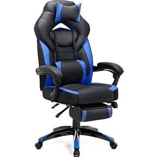 Songmics Gaming Stol, Office Racing Stol med fodstøtte, ergonomisk design, justerbar nakkestøtte, lændehvirveltilpasning, 150 kg vægtkapacitet, sort o