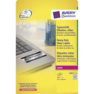 Avery L6011-20 Heavy duty etiketter, silver 27 pr. ark 63.5 x 29.6 20 ark