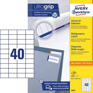 Avery 3651 hvide labels 40 pr. ark, blaek og Laserprinter 52,5x29,7 100ark