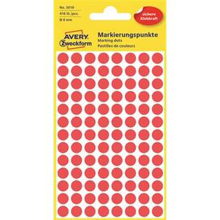 Avery Etiket farvedots | Ø8 mm | Rød | 416 stk.