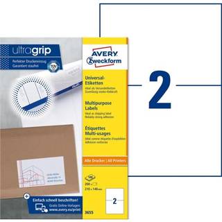 Avery Universaletiketter til generelle formål, 210 x 148 mm, 200 Etiketter, Hvid