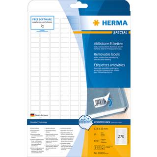 HERMA Removable Labels 17.8x10 25 Sheets DIN