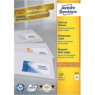 Avery Universaletiketter | 70 x 37 mm | 2400 stk.