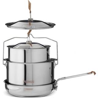 Grydesæt Primus CampFire Cookset Stainless Steel Large, med 2 gryder (1.8 &amp; 3 liter) + 2 låg med integreret dørslag + 1 stegepande (Ø21 cm)