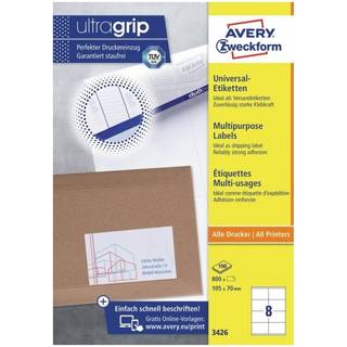 Avery 3426 hvide labels 8 pr.ark, blaek og laserprinter 105x70 100ark