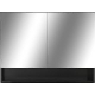 badeværelsesskab med spejl + LED 80x15x60 cm MDF sort