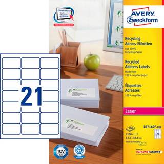 Avery LR7160-100 Adresse etiketter små kuverter 21 pr. ark 63.5 x 38.1 100 ark