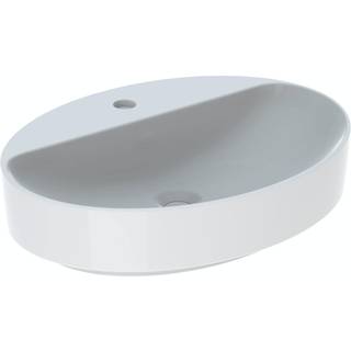 Geberit VariForm håndvask til borplademontering oval, med hylde og hanehul: B=60cm, T=45cm, Hanehul=Midtpå, Overløb=Uden, Hvid