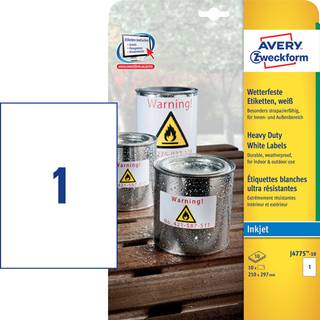 Avery J4775-10 Heavy duty etiketter, hvide 1 pr. ark 210 x 297 10 ark