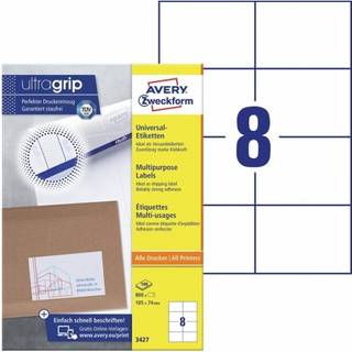 Avery 3427 hvide labels 8 pr.ark, blaek og laserprinter 105x74 100ark