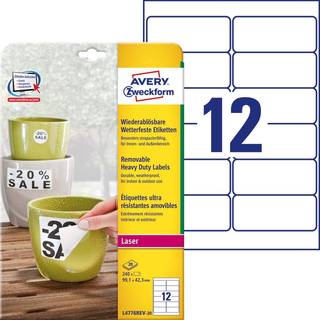 Avery L4776REV-20 Heavy duty etiketter, aftagelige, hvide, 99,1 x 42,3mm, 12 pr. ark, 20ark