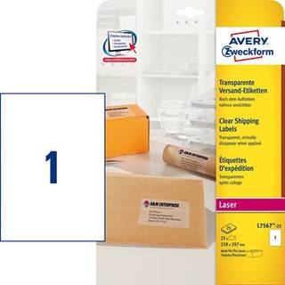 Avery L7567-25 klare transparente etiketter A4, 1 pr. ark 210 x 297 25 ark